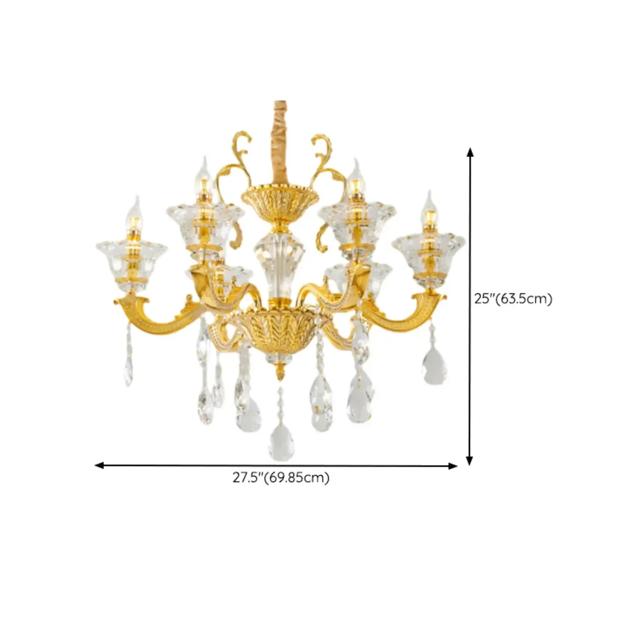 Lustre suspendu en cristal doré pour salon avec éclairage indirect et candélabre