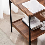 Table d'appoint glamour à 2 niveaux en bois massif avec rangement pour salon