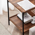 Table d'appoint glamour à 2 niveaux en bois massif avec rangement pour salon