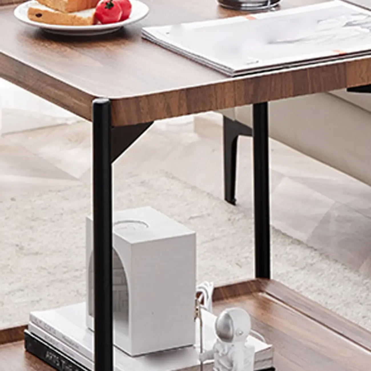 Table d'appoint glamour à 2 niveaux en bois massif avec rangement pour salon