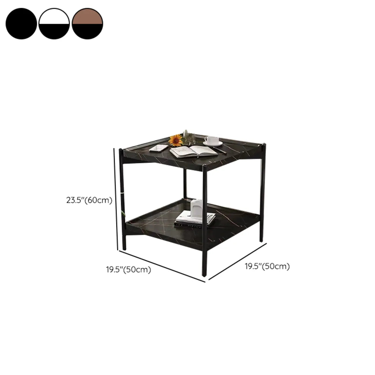 Table d'appoint glamour à 2 niveaux en bois massif avec rangement pour salon