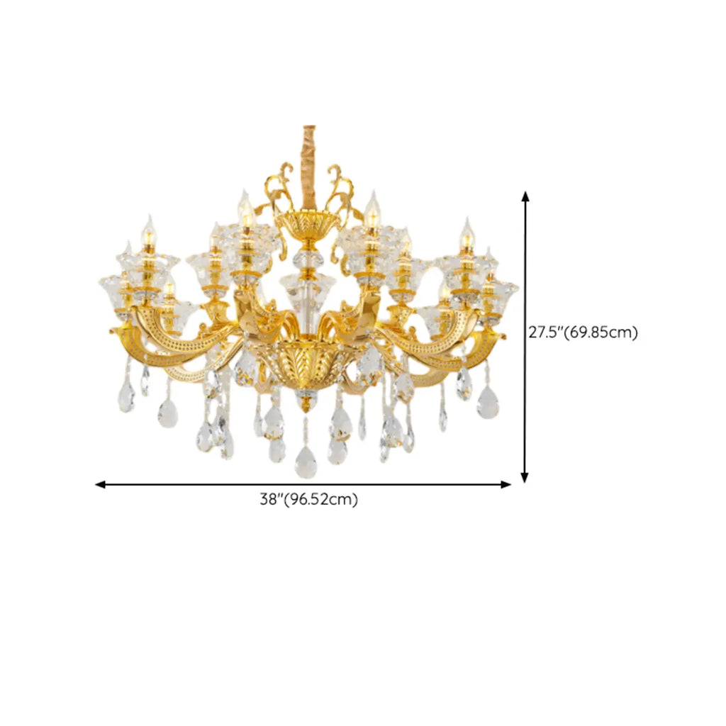 Lustre suspendu en cristal doré pour salon avec éclairage indirect et candélabre