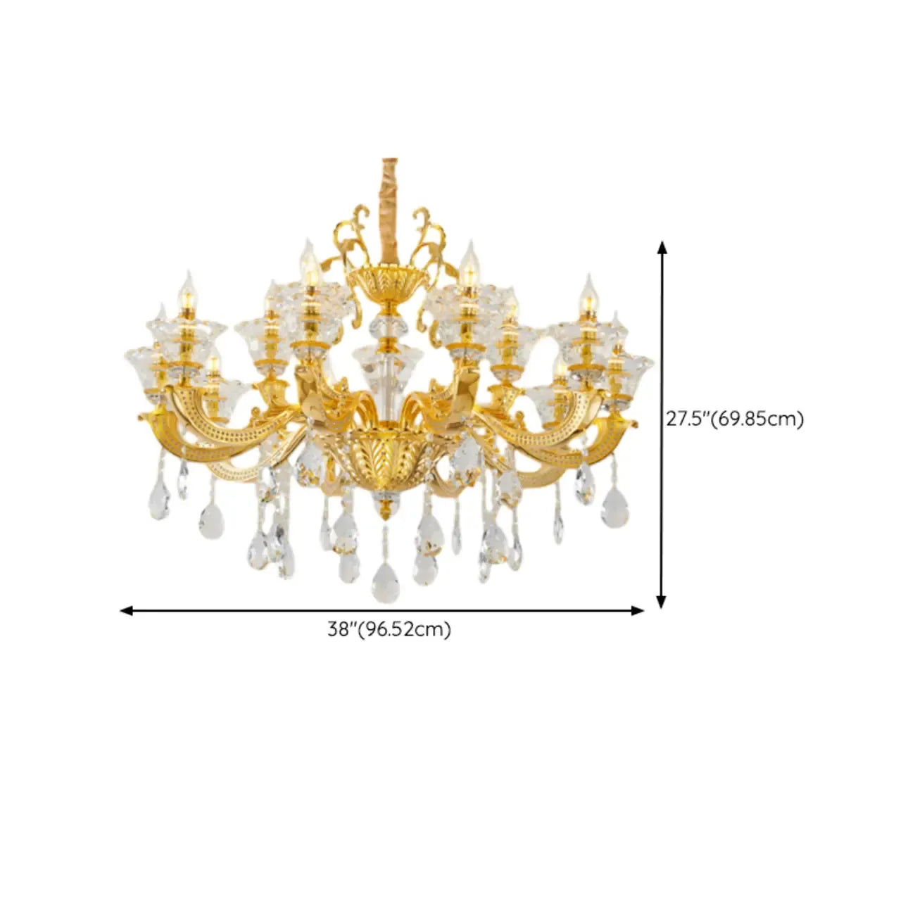 Lustre suspendu en cristal doré pour salon avec éclairage indirect et candélabre