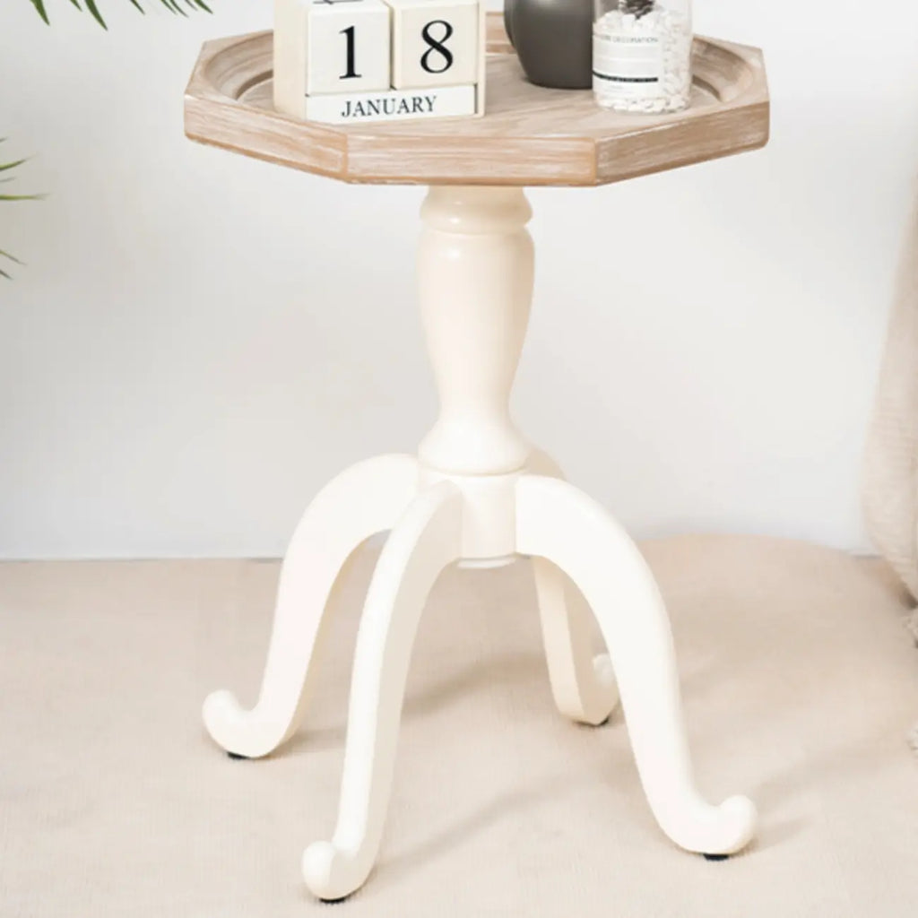 Table d'appoint glamour en bois blanc avec plateau pour chambre à coucher
