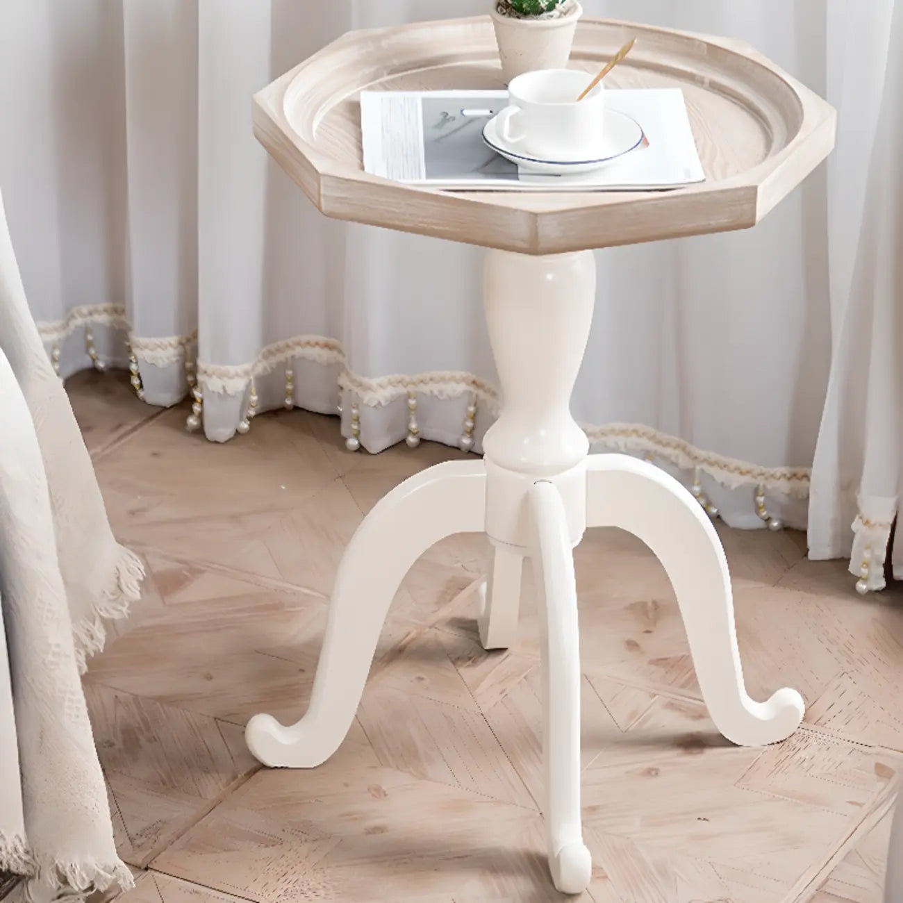 Table d'appoint glamour en bois blanc avec plateau pour chambre à coucher