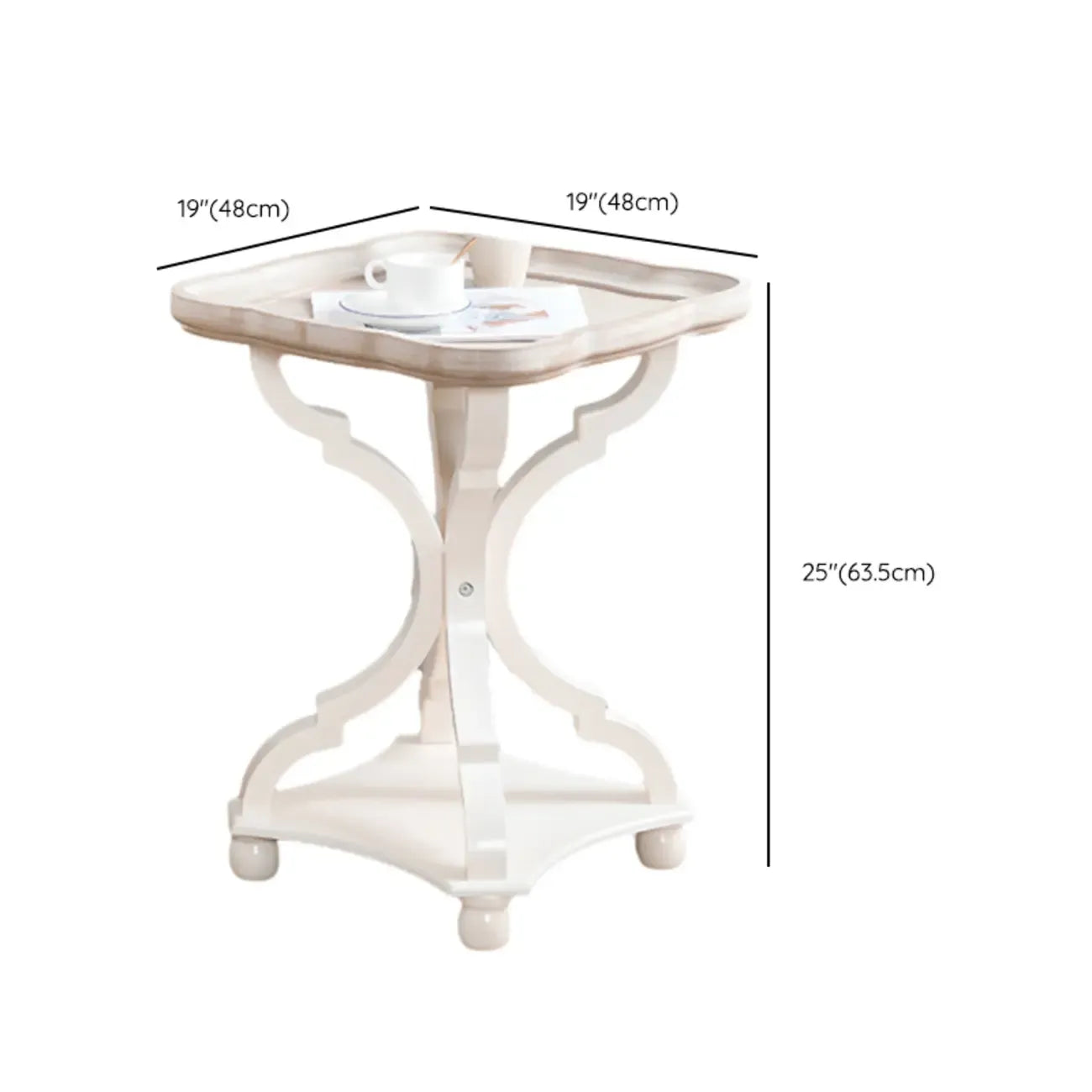 Table d'appoint glamour en bois blanc avec plateau pour chambre à coucher