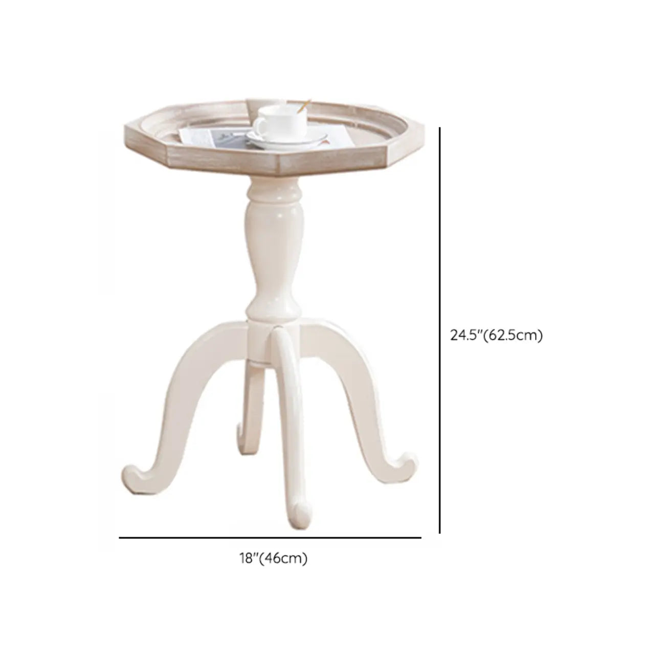 Table d'appoint glamour en bois blanc avec plateau pour chambre à coucher