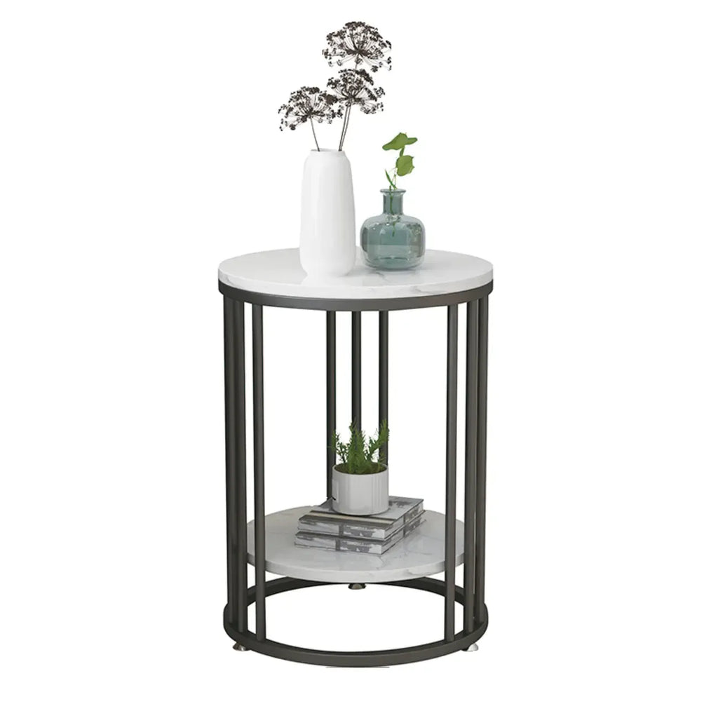 Table d'appoint ronde moderne en métal doré à 2 niveaux pour salon