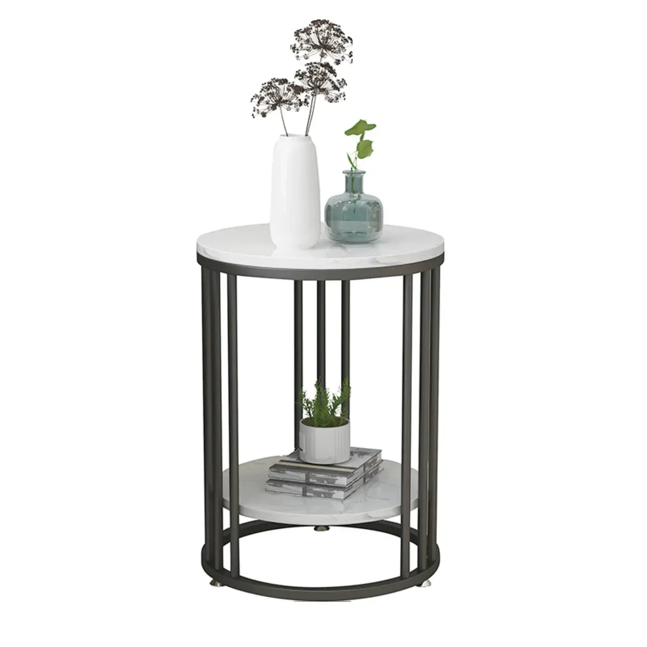 Table d'appoint ronde moderne en métal doré à 2 niveaux pour salon