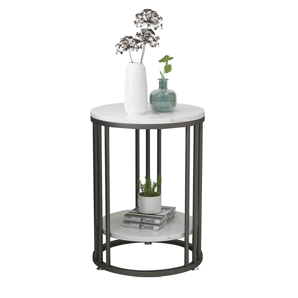 Table d'appoint ronde moderne en métal doré à 2 niveaux pour salon