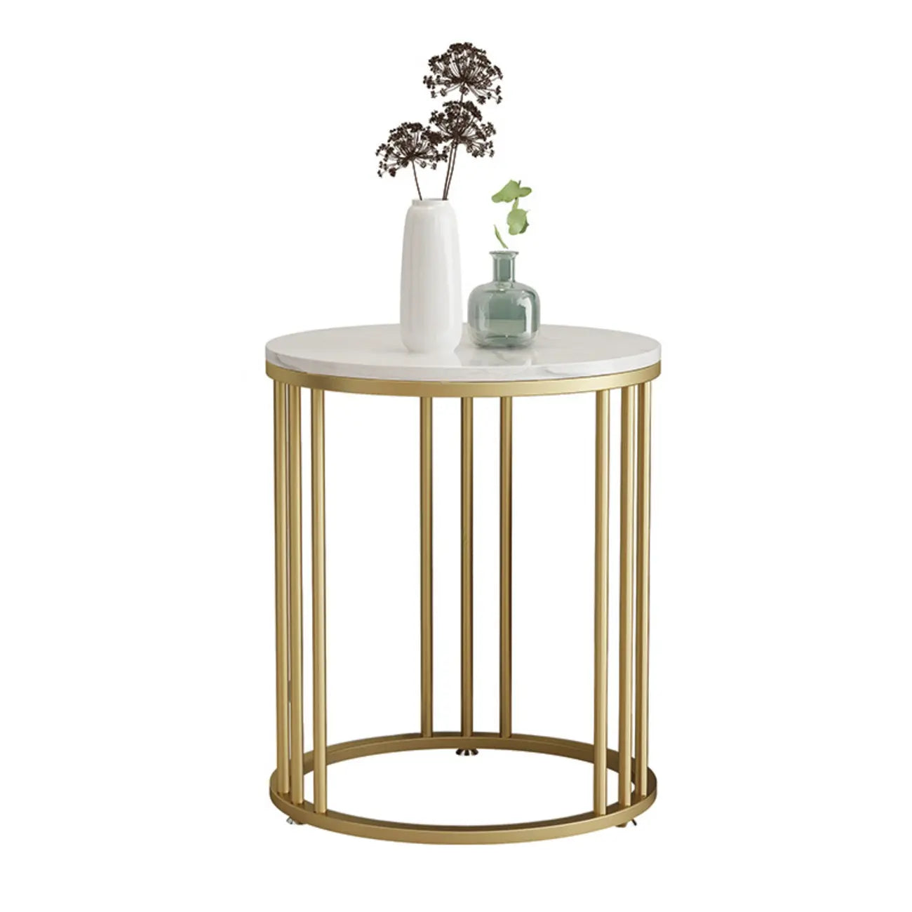 Table d'appoint ronde moderne en métal doré à 2 niveaux pour salon