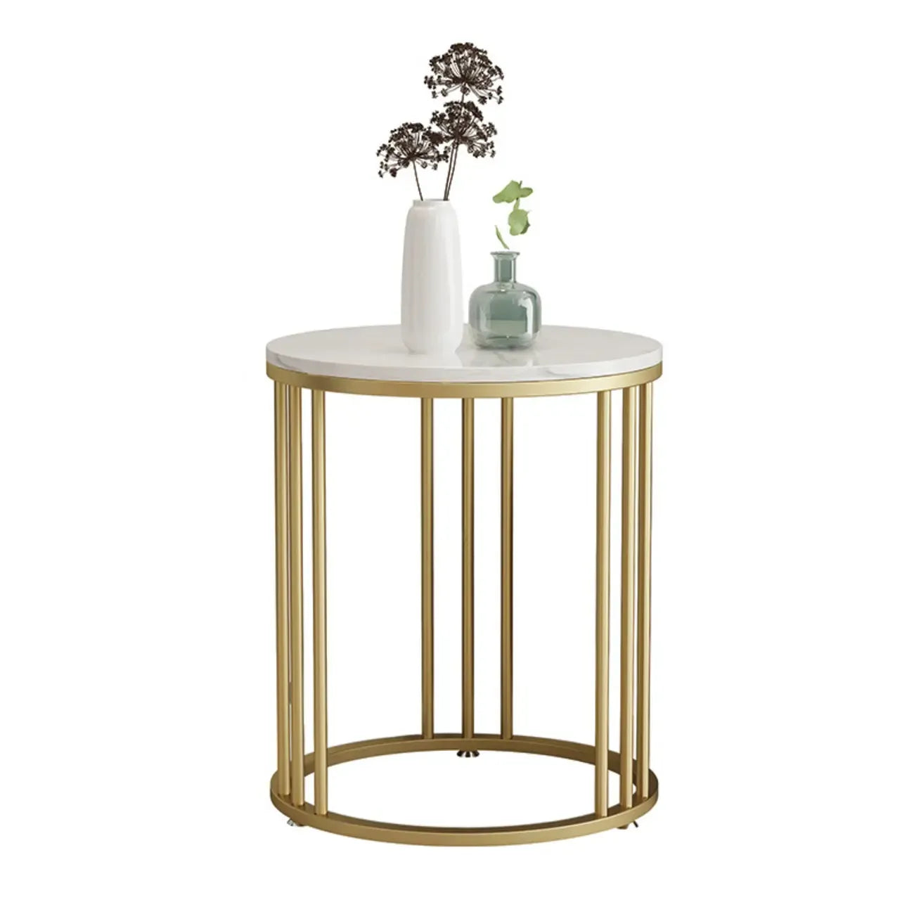 Table d'appoint ronde moderne en métal doré à 2 niveaux pour salon