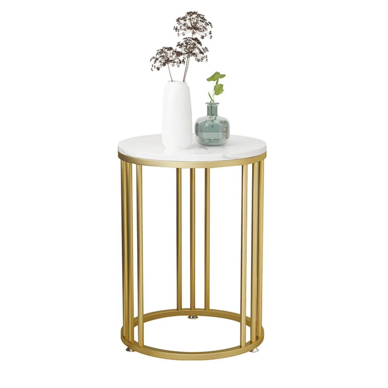 Table d'appoint ronde moderne en métal doré à 2 niveaux pour salon