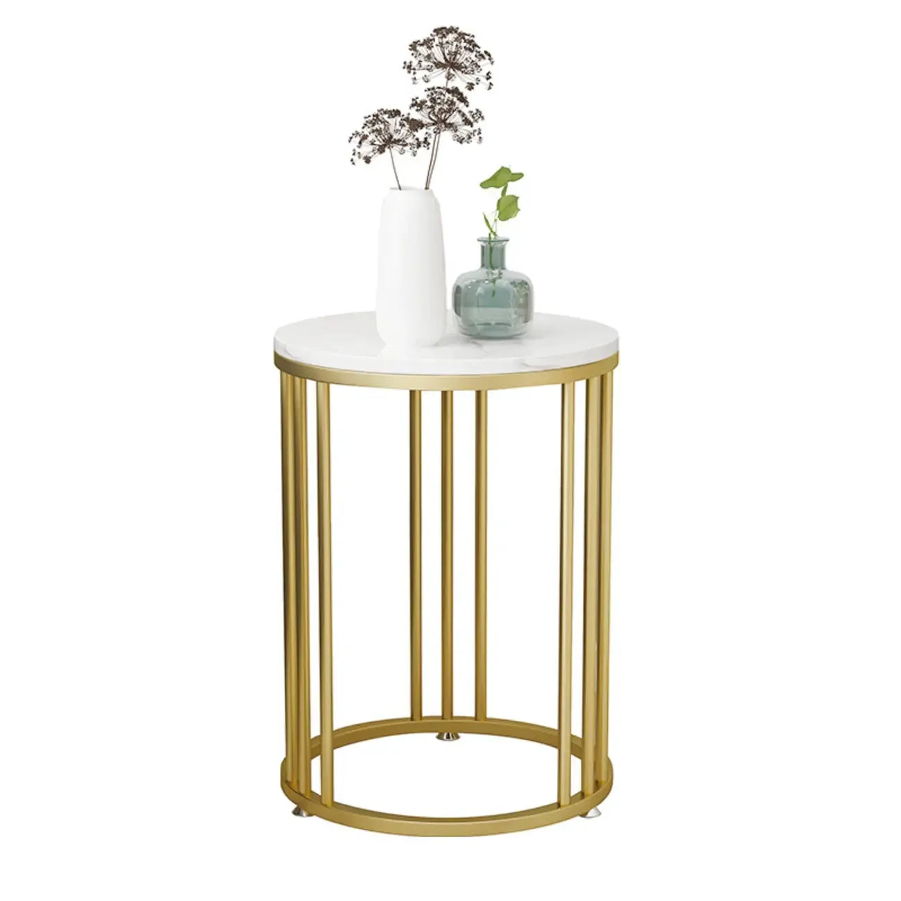 Table d'appoint ronde moderne en métal doré à 2 niveaux pour salon