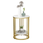 Table d'appoint ronde moderne en métal doré à 2 niveaux pour salon