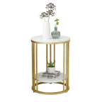 Table d'appoint ronde moderne en métal doré à 2 niveaux pour salon