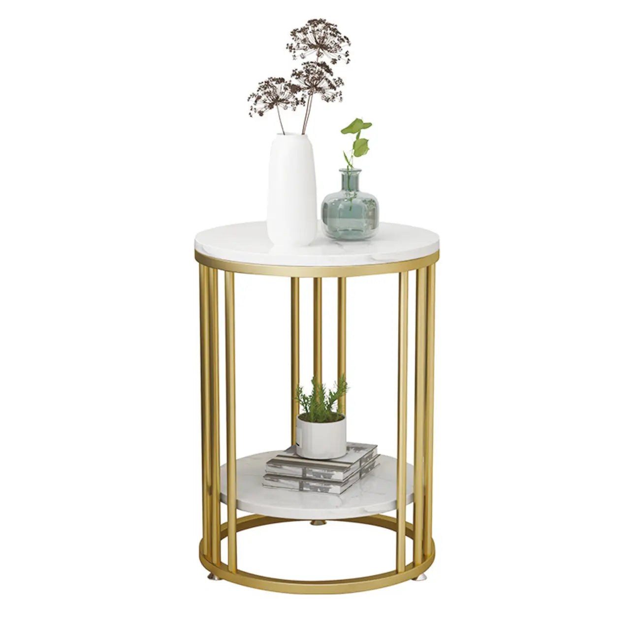 Table d'appoint ronde moderne en métal doré à 2 niveaux pour salon