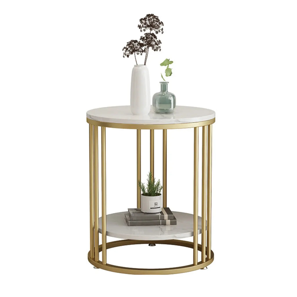 Table d'appoint ronde moderne en métal doré à 2 niveaux pour salon