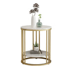 Table d'appoint ronde moderne en métal doré à 2 niveaux pour salon