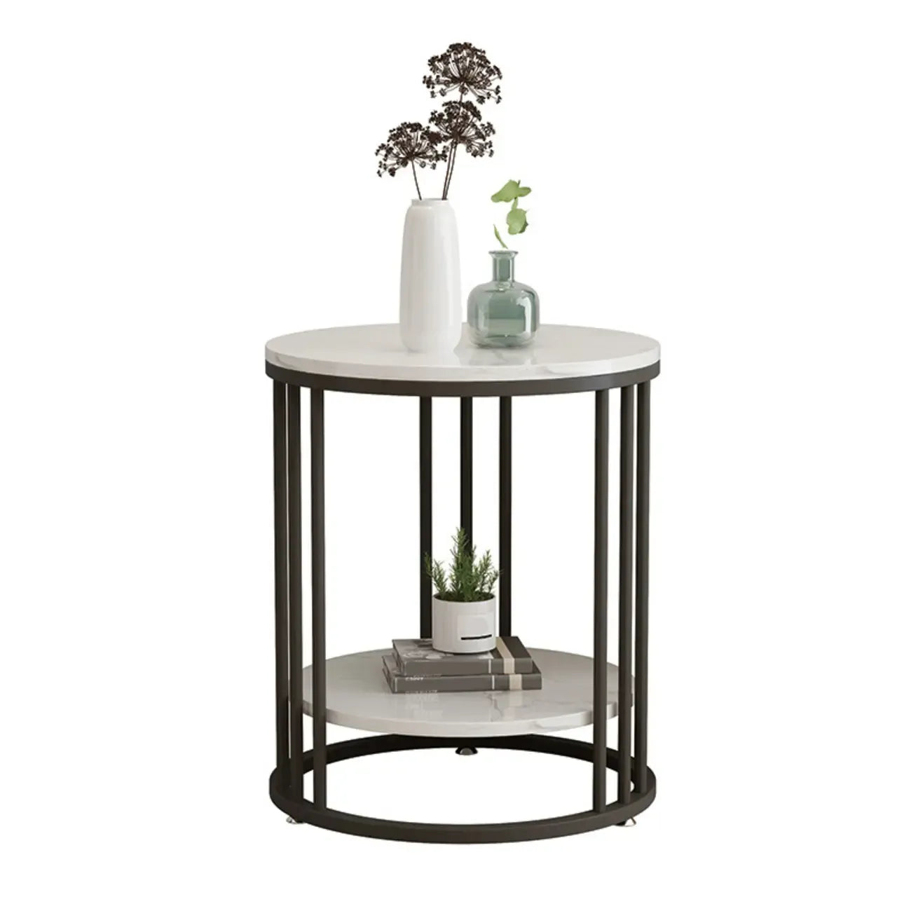 Table d'appoint ronde moderne en métal doré à 2 niveaux pour salon