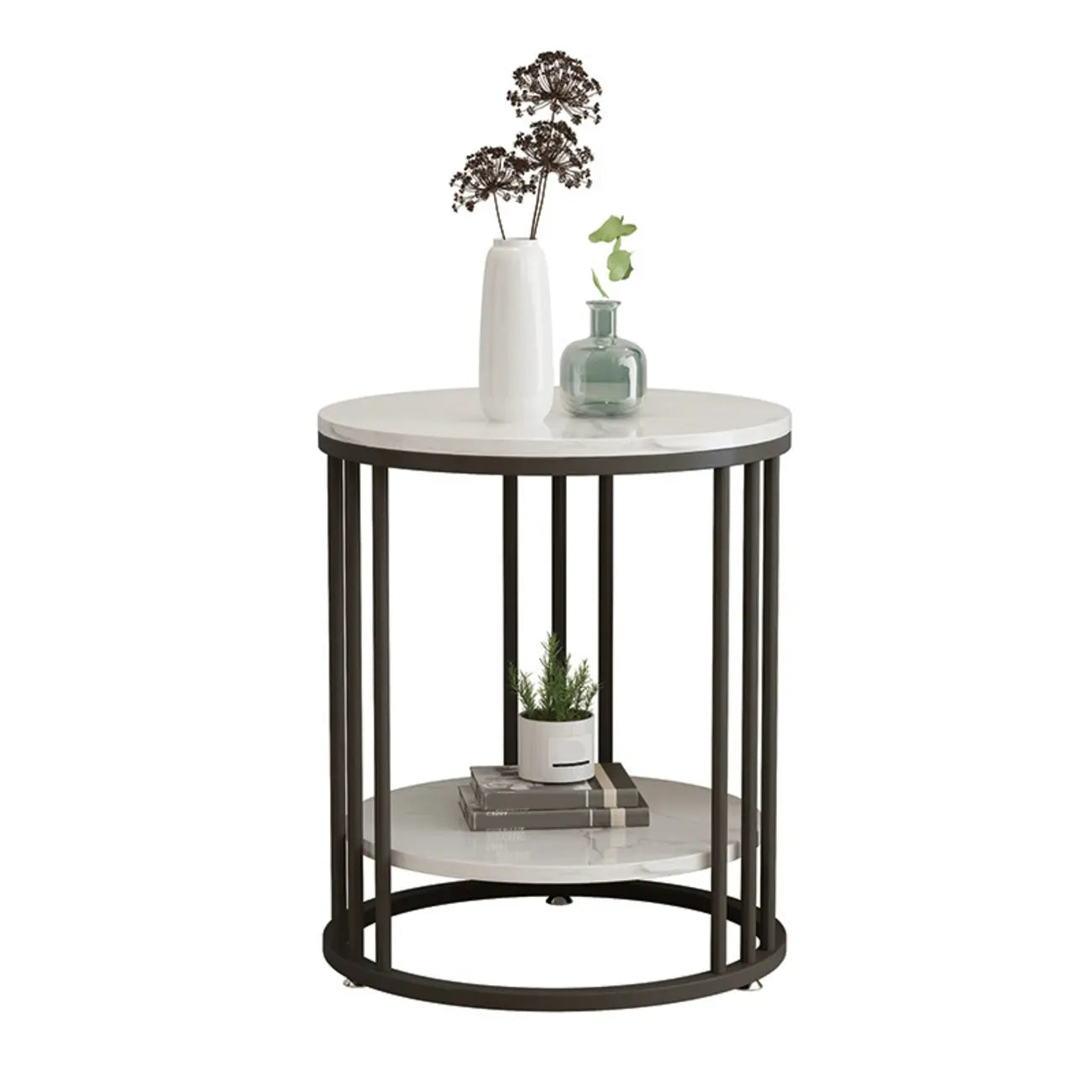 Table d'appoint ronde moderne en métal doré à 2 niveaux pour salon