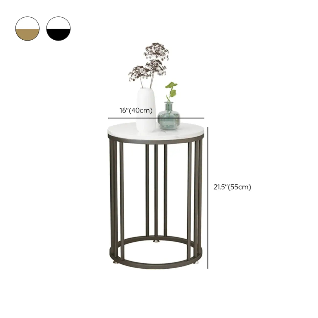 Table d'appoint ronde moderne en métal doré à 2 niveaux pour salon