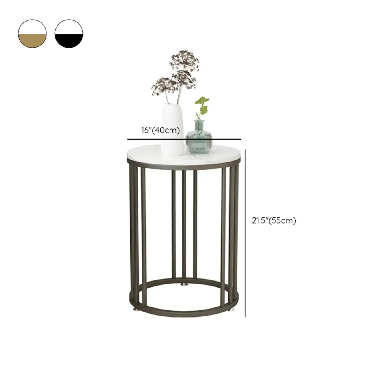 Table d'appoint ronde moderne en métal doré à 2 niveaux pour salon