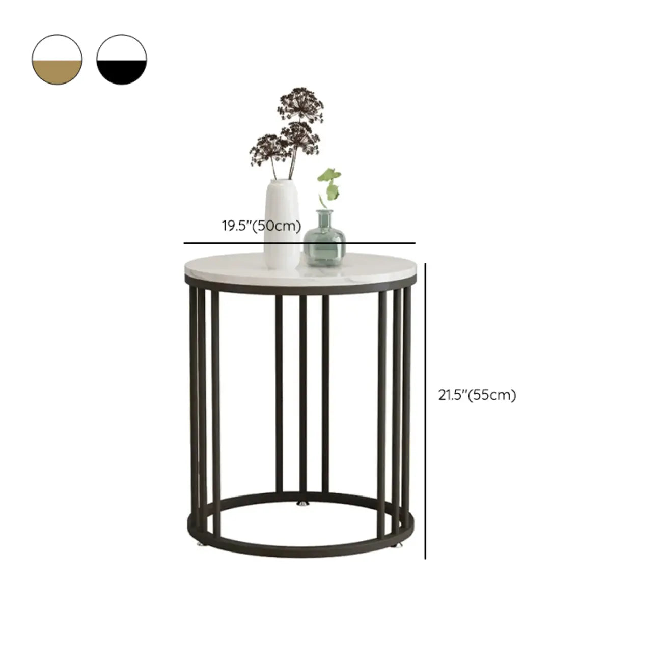 Table d'appoint ronde moderne en métal doré à 2 niveaux pour salon