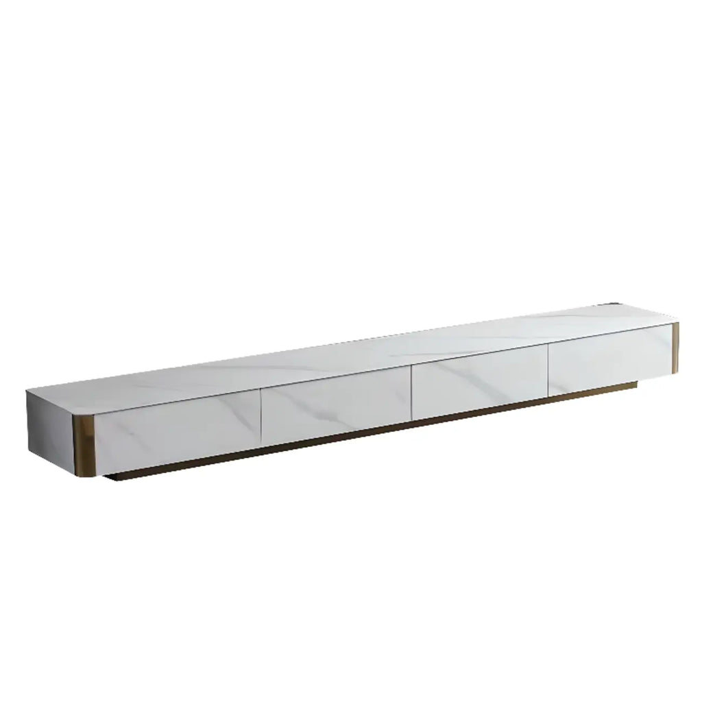 Meuble TV minimaliste en pierre blanche avec rangement pour salon
