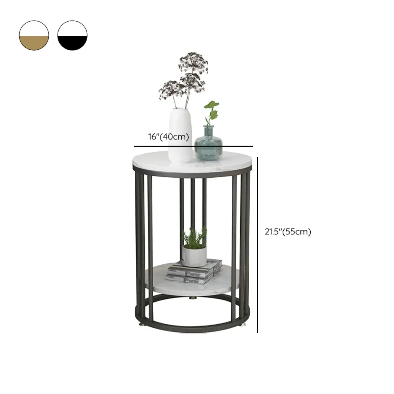 Table d'appoint ronde moderne en métal doré à 2 niveaux pour salon