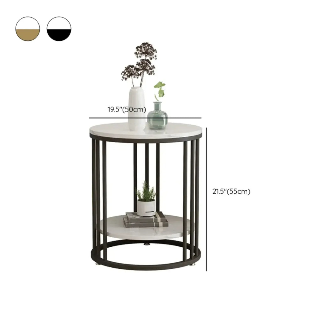 Table d'appoint ronde moderne en métal doré à 2 niveaux pour salon