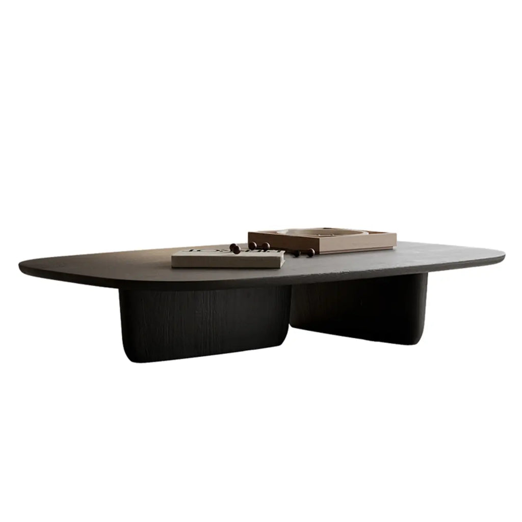 Table basse ovale moderne noire de 14 pouces avec double piétement