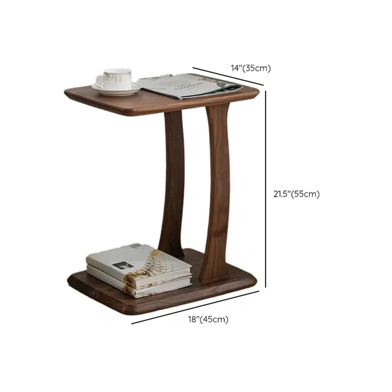 Table d'appoint élégante en bois massif en forme de C pour le salon