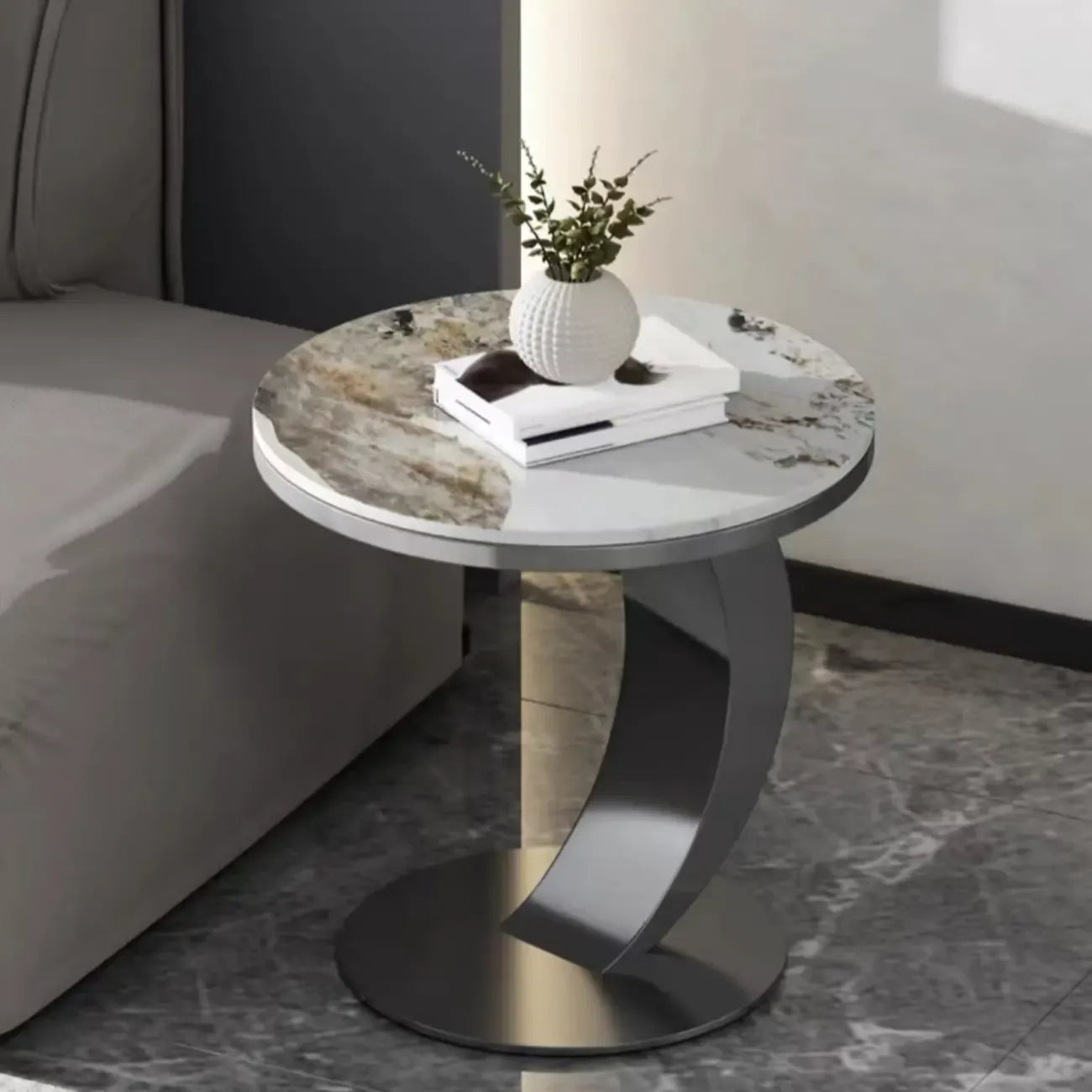 Petite table d'appoint ronde classique en métal pour salon