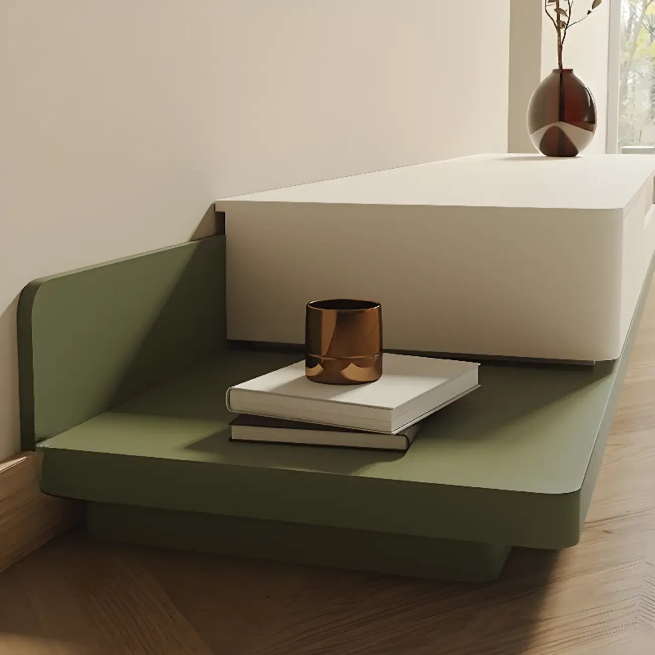 Mobile TV rettangolare in legno verde-bianco con cassetti, 79 pollici