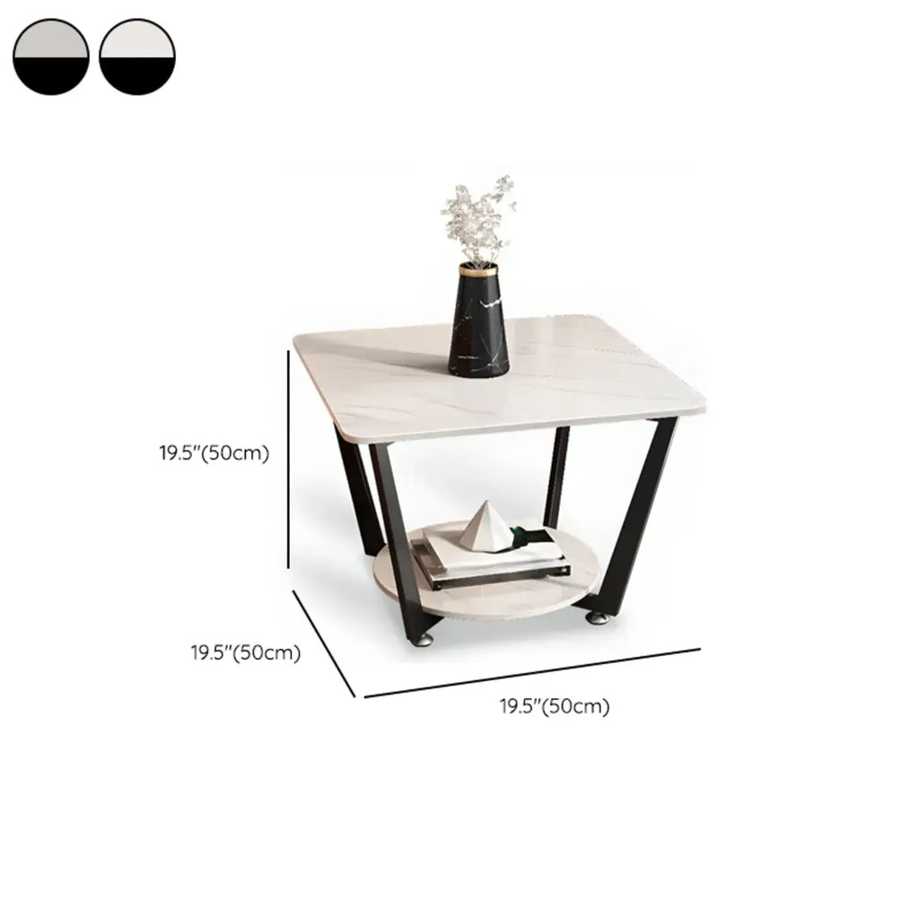 Table d'appoint moderne carrée en marbre gris avec rangement