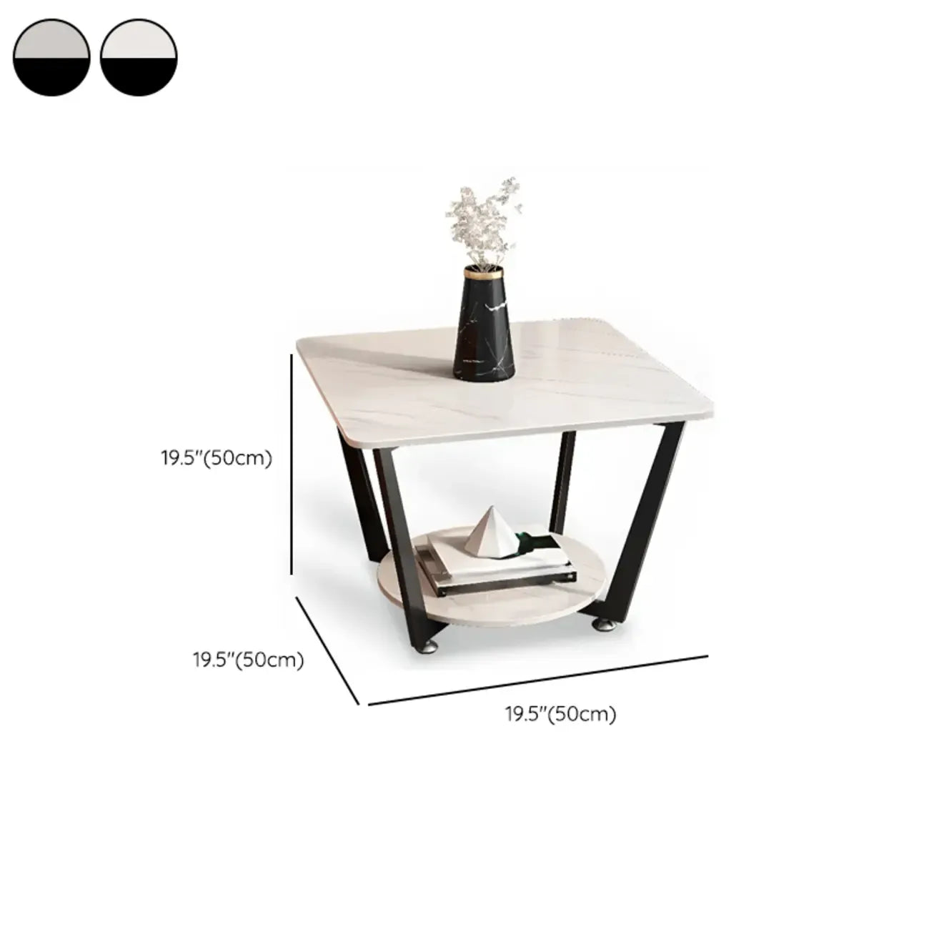 Table d'appoint moderne carrée en marbre gris avec rangement