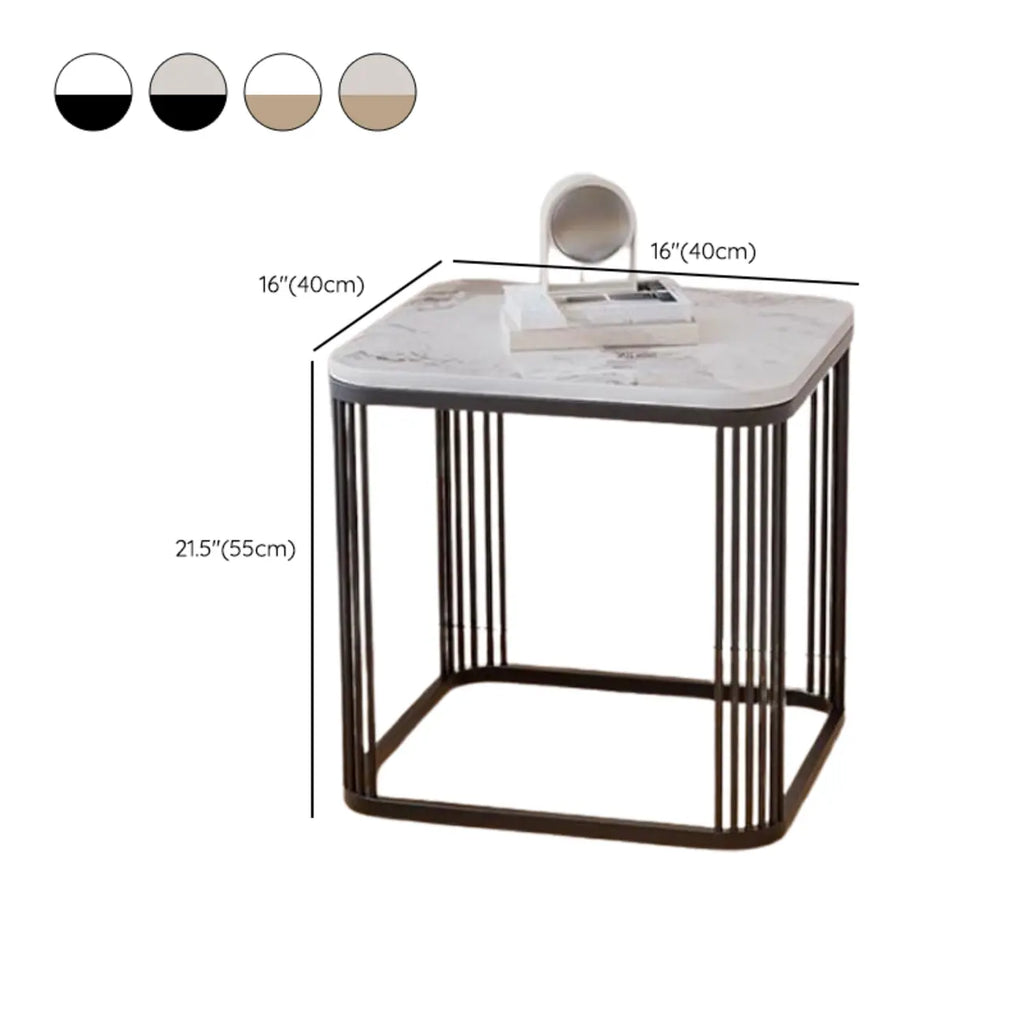 Table d'appoint carrée glamour en métal et marbre pour salon