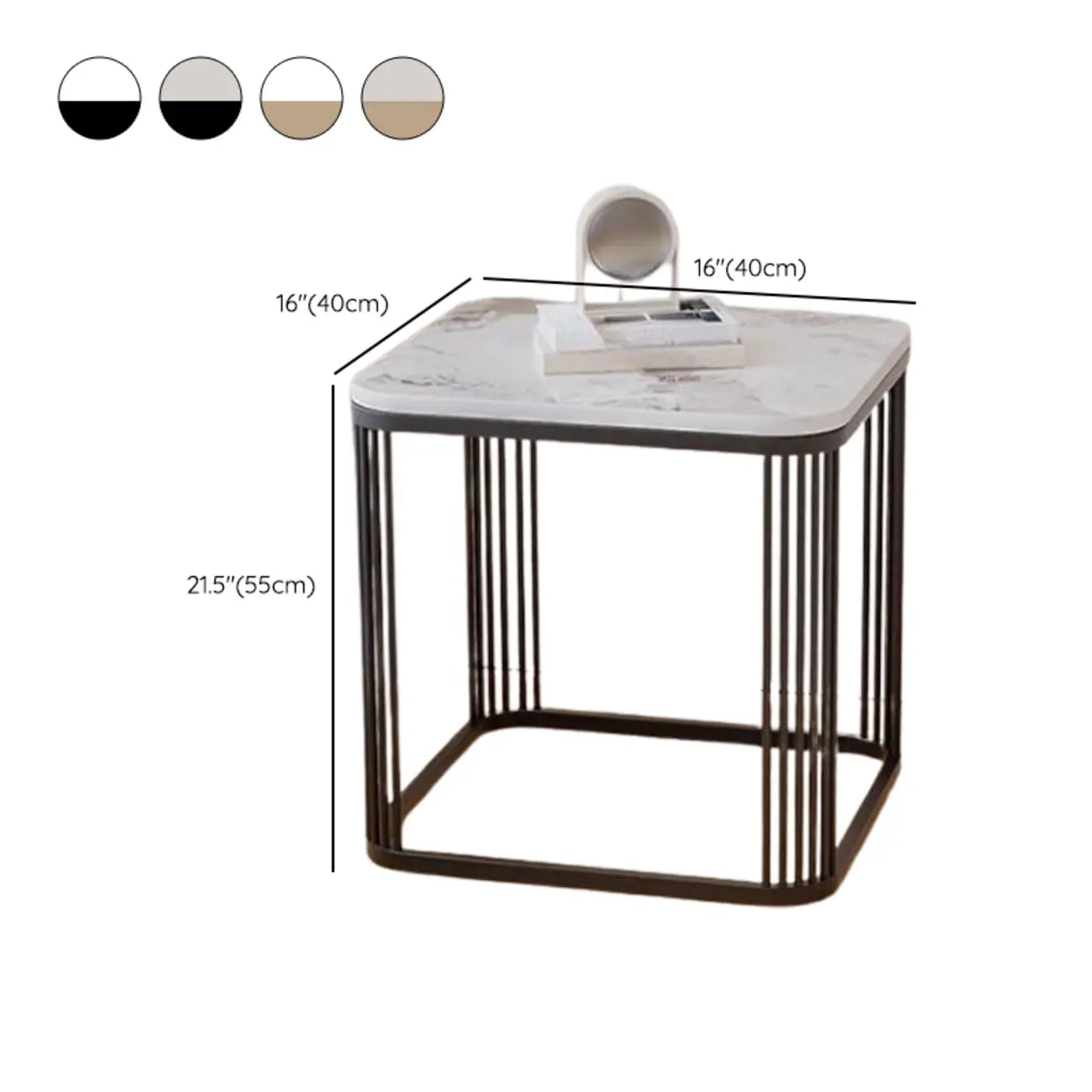 Table d'appoint carrée glamour en métal et marbre pour salon