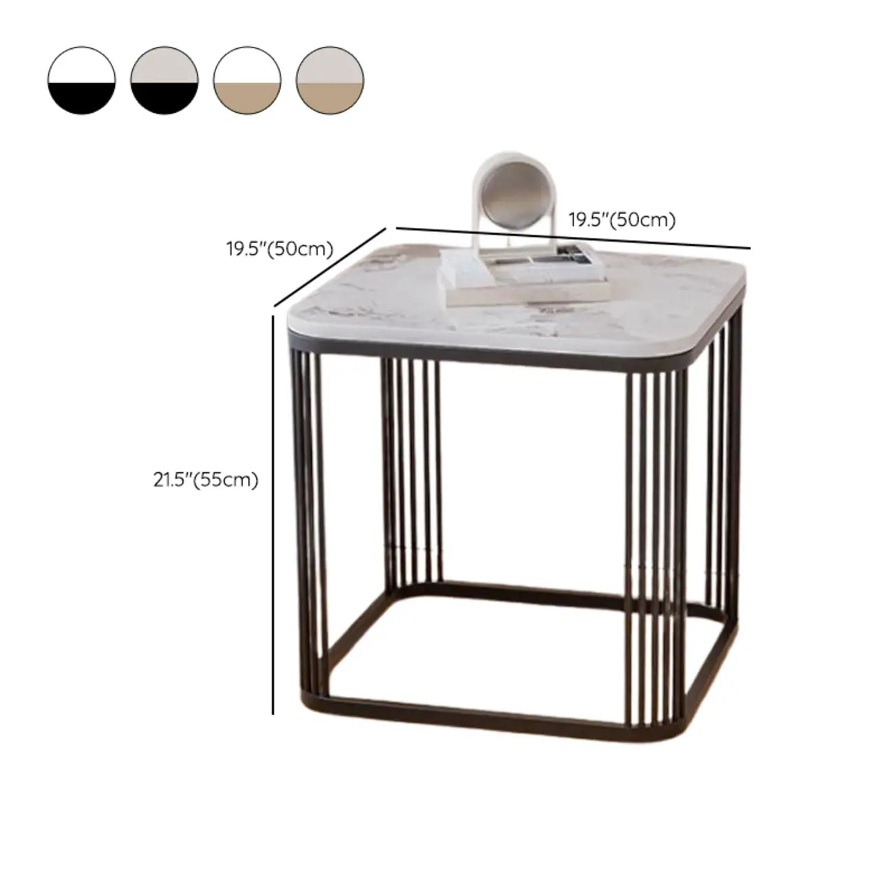 Table d'appoint carrée glamour en métal et marbre pour salon