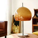 Lampe de table en verre dégradé caramel avec socle en acier inoxydable