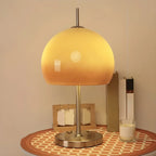 Lampe de table en verre dégradé caramel avec socle en acier inoxydable