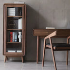 Mobiletto con 2 cassetti marrone, stile Mid-Century, con anta in vetro
