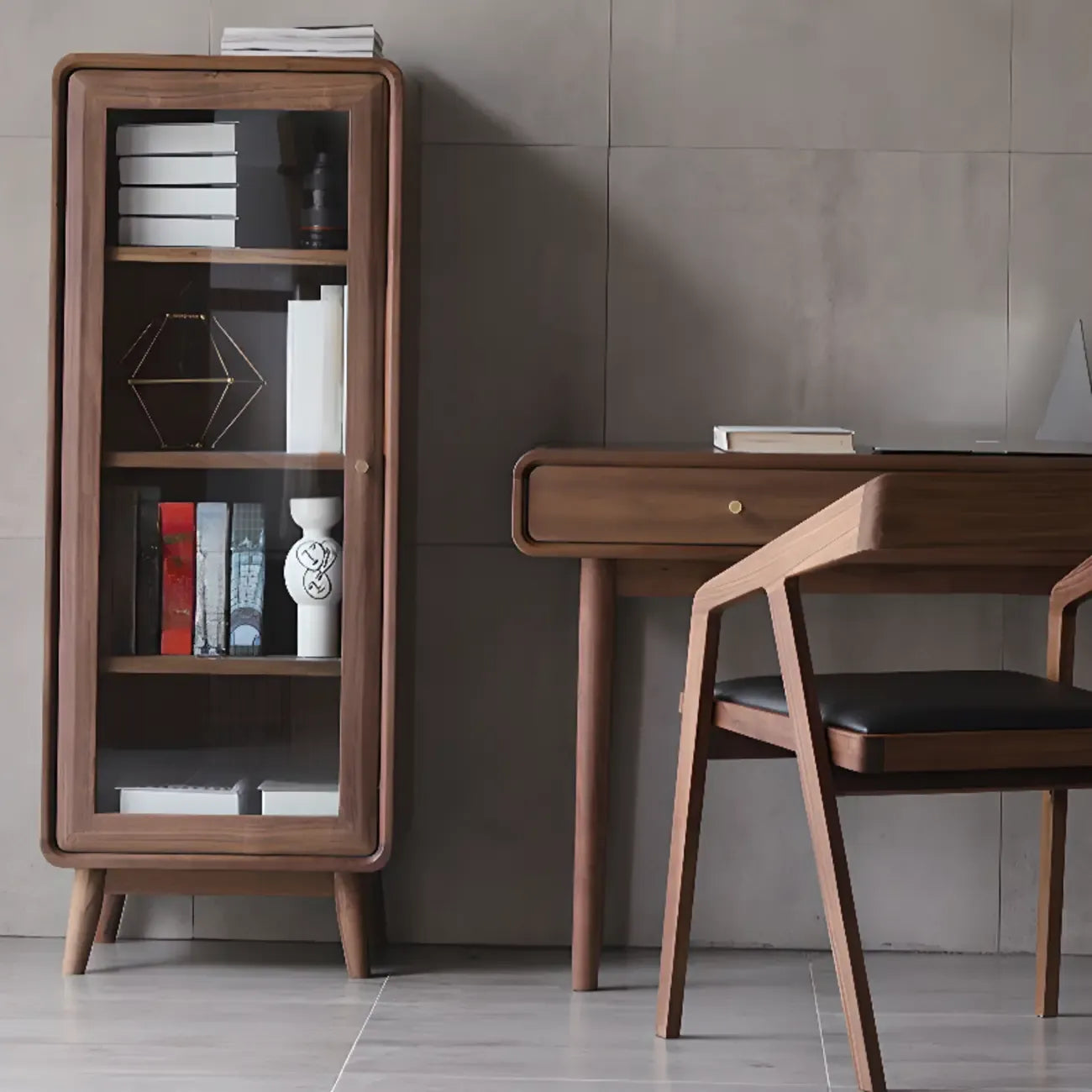Mobiletto con 2 cassetti marrone, stile Mid-Century, con anta in vetro