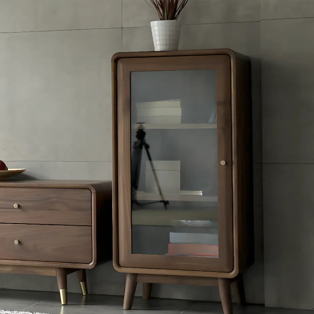 Mobiletto con 2 cassetti marrone, stile Mid-Century, con anta in vetro
