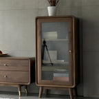 Mobiletto con 2 cassetti marrone, stile Mid-Century, con anta in vetro