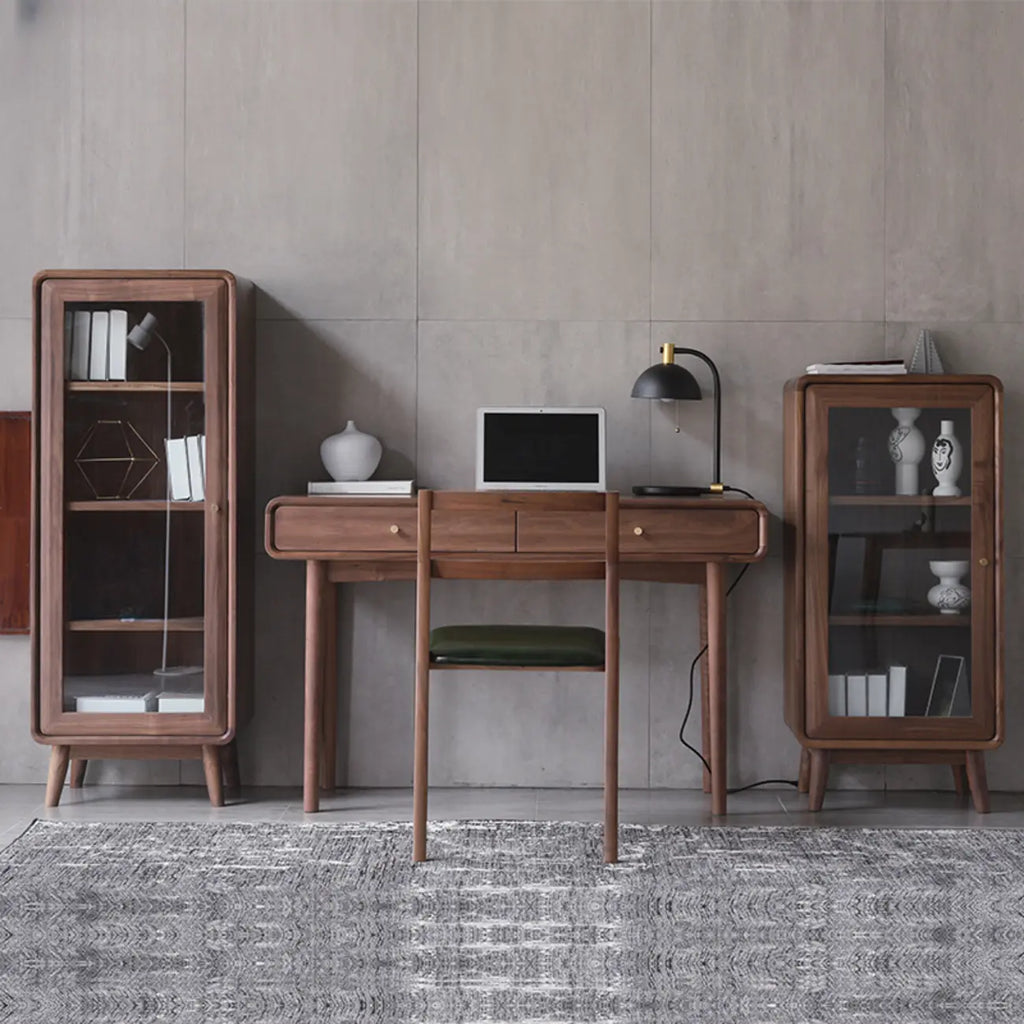 Mobiletto con 2 cassetti marrone, stile Mid-Century, con anta in vetro