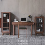 Mobiletto con 2 cassetti marrone, stile Mid-Century, con anta in vetro