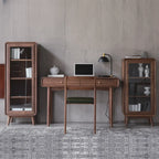 Mobiletto con 2 cassetti marrone, stile Mid-Century, con anta in vetro