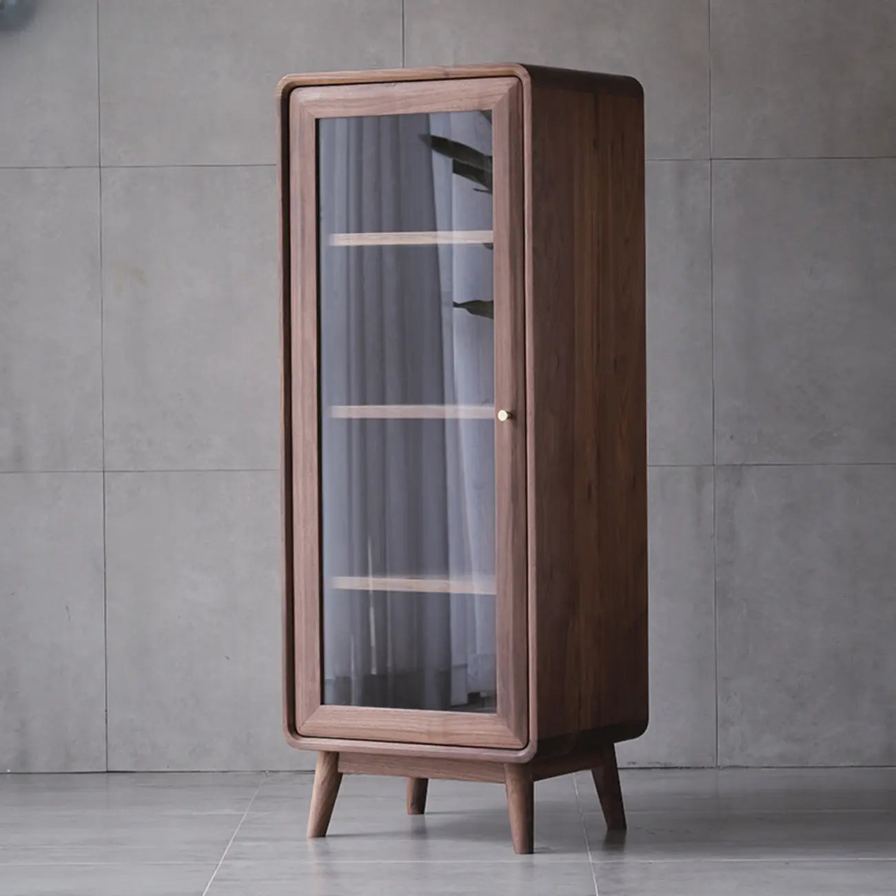 Mobiletto con 2 cassetti marrone, stile Mid-Century, con anta in vetro